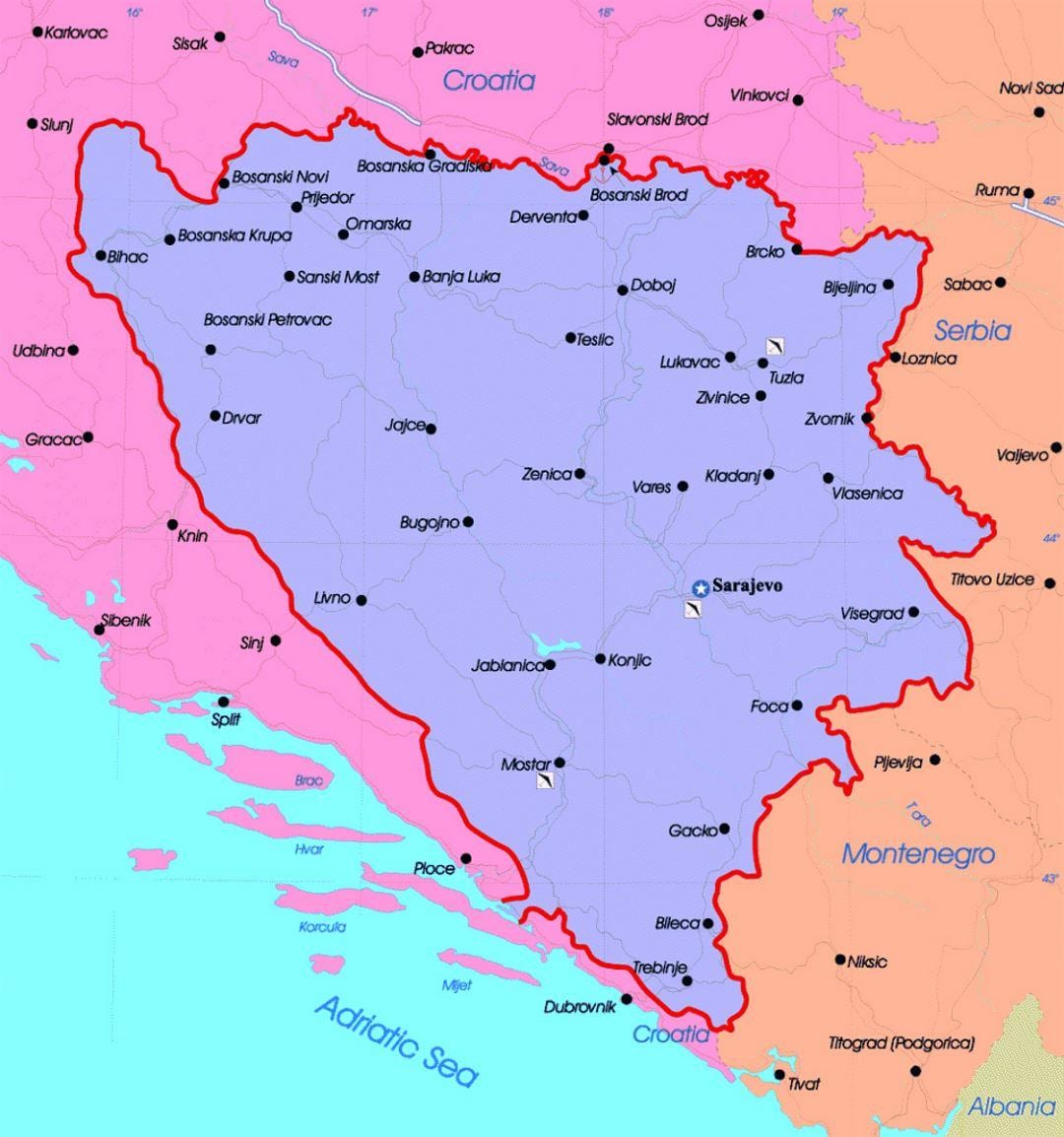 Bosnja dhe Hercegovina hartë politike