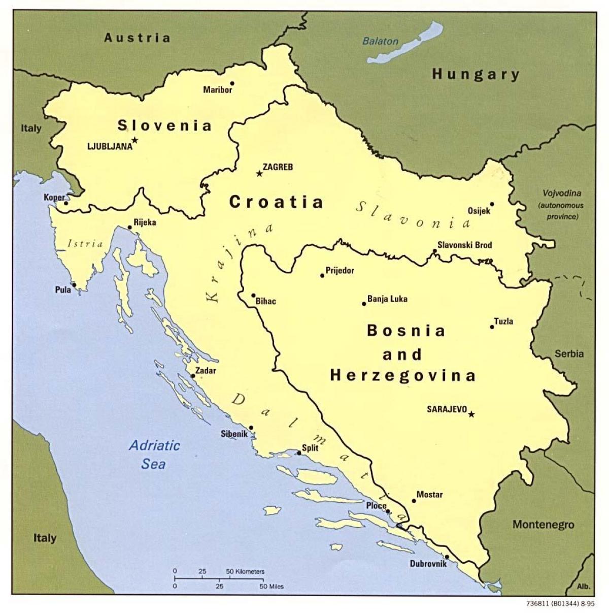 harta të Bosnja dhe Hercegovina dhe vendet fqinje