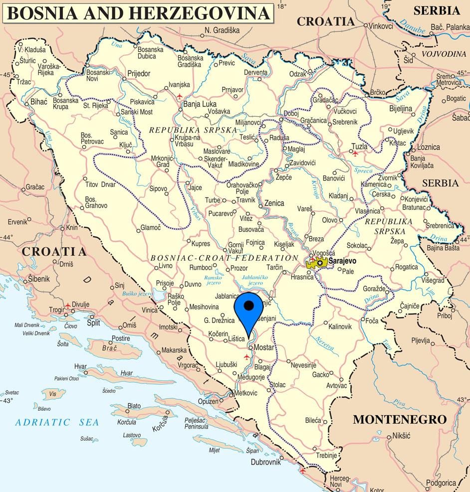 harta e mostar Bosnje dhe Hercegovinë